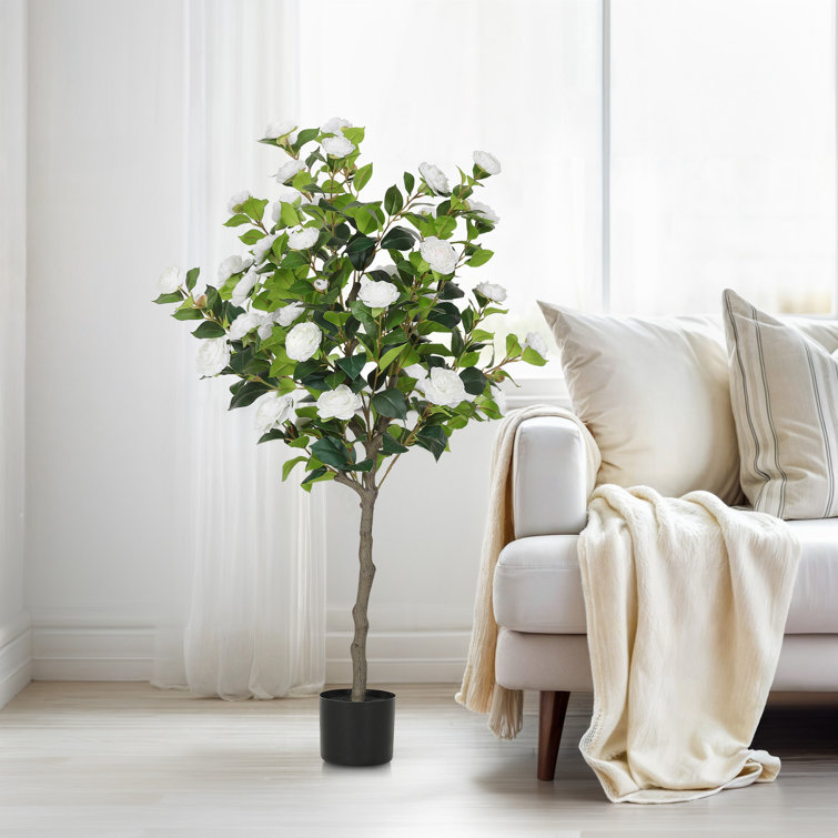 49.2" White Artificial Camellia Tree with LED Lights