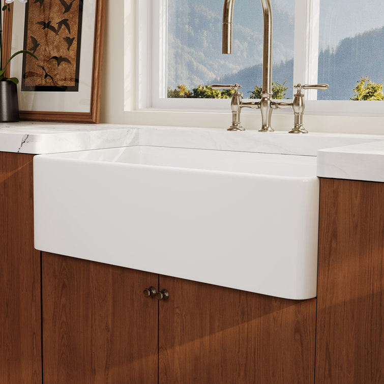 Crisp White Ceramic Single Bowl Farmhouse Workstation Sink