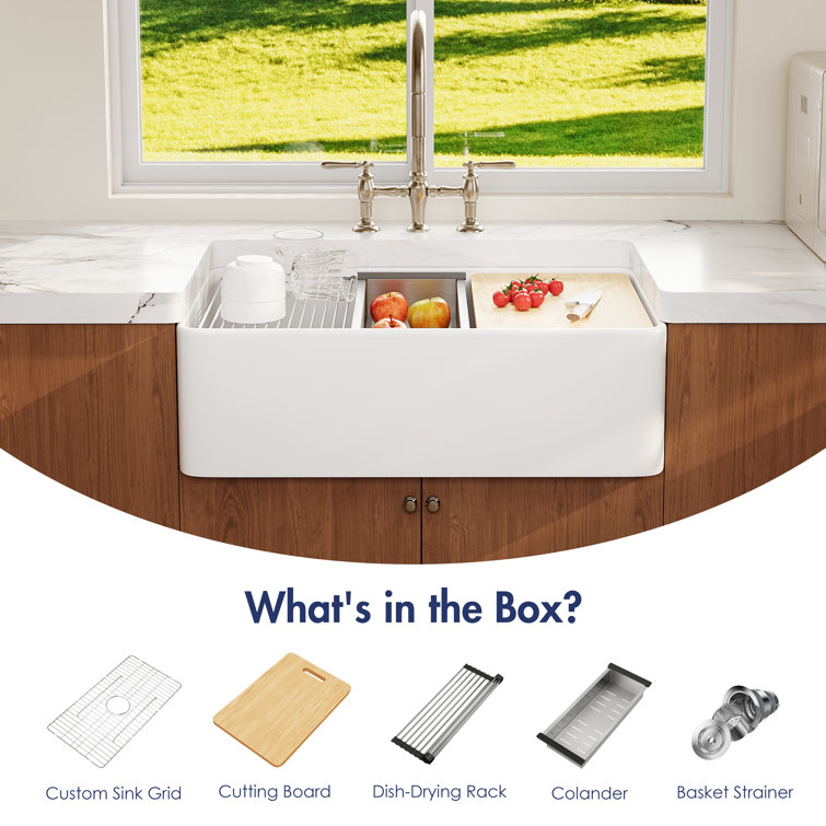 Crisp White Ceramic Single Bowl Farmhouse Workstation Sink