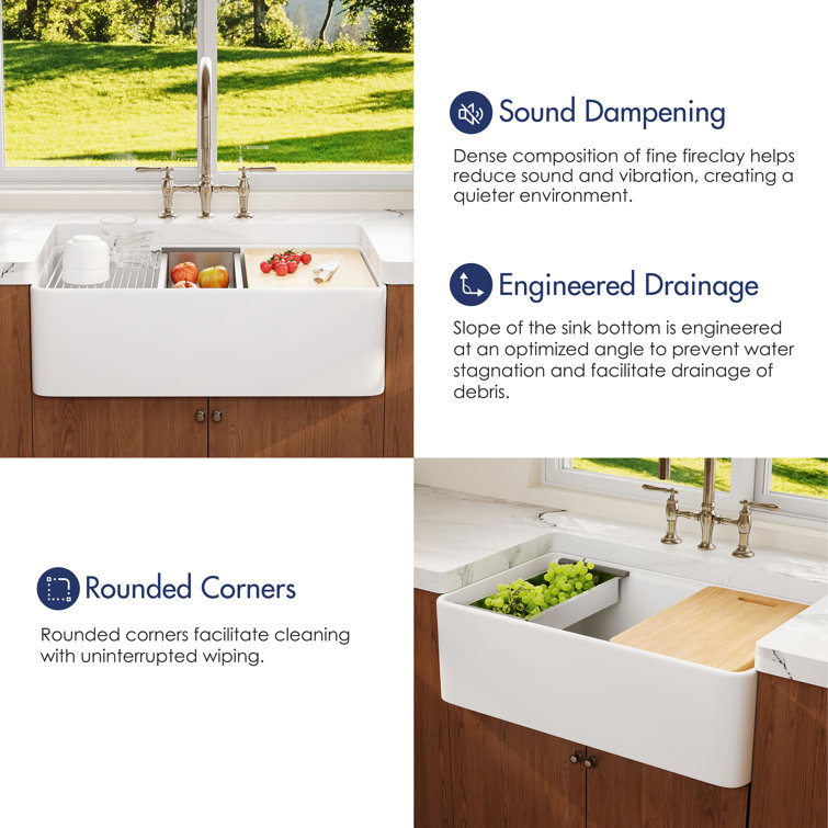 Crisp White Ceramic Single Bowl Farmhouse Workstation Sink