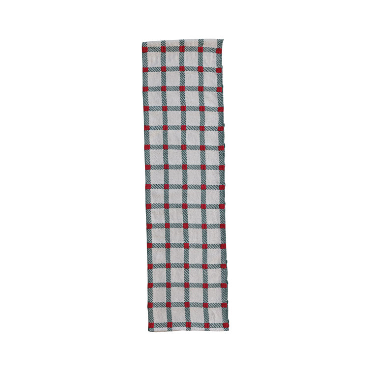 Green and Red Plaid Embroidered Cotton Table Runner