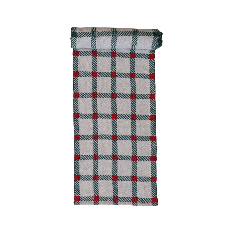 Green and Red Plaid Embroidered Cotton Table Runner