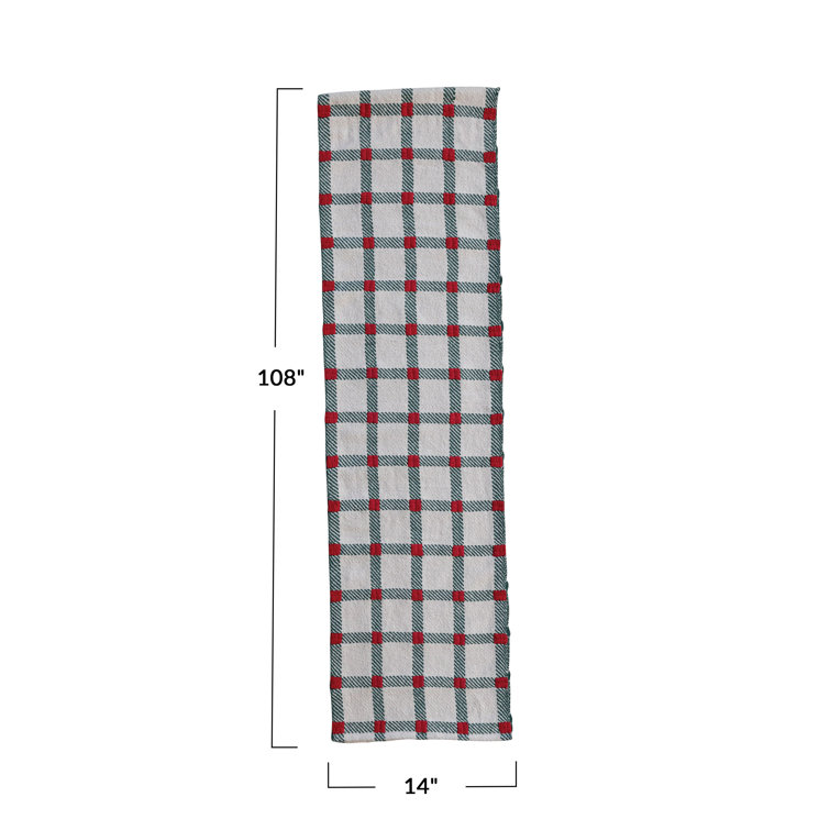 Green and Red Plaid Embroidered Cotton Table Runner