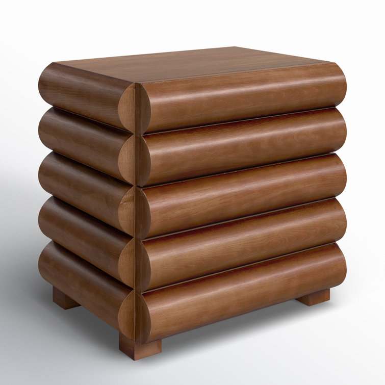 Walnut Fluted 2-Drawer Rectangular Nightstand