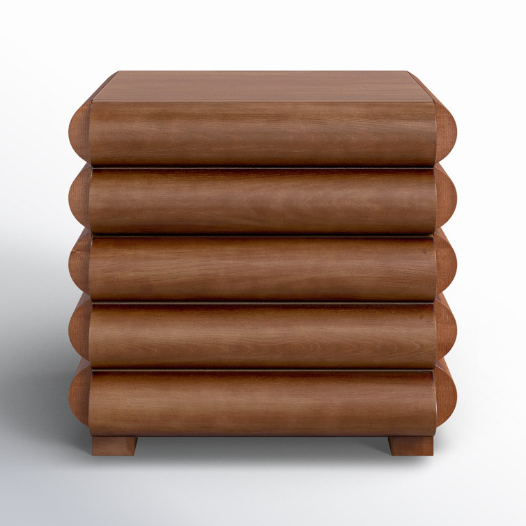 Walnut Fluted 2-Drawer Rectangular Nightstand