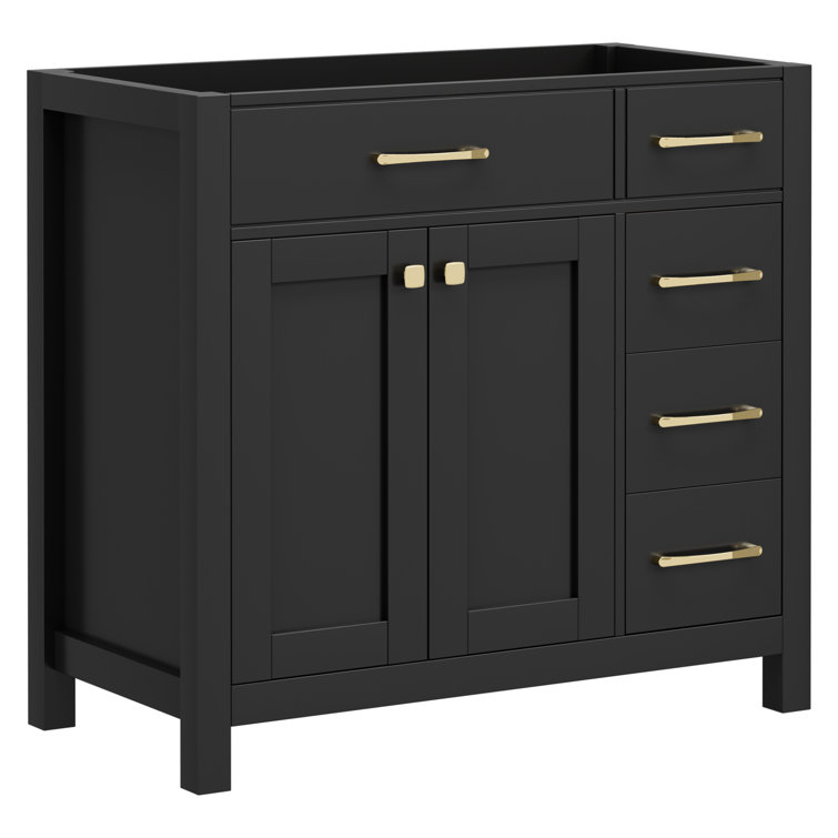 36 Inch Black Freestanding Bathroom Vanity Base with Gold Hardware