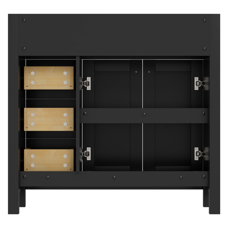 36 Inch Black Freestanding Bathroom Vanity Base with Gold Hardware