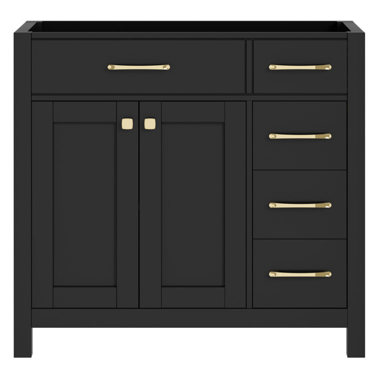 36 Inch Black Freestanding Bathroom Vanity Base with Gold Hardware