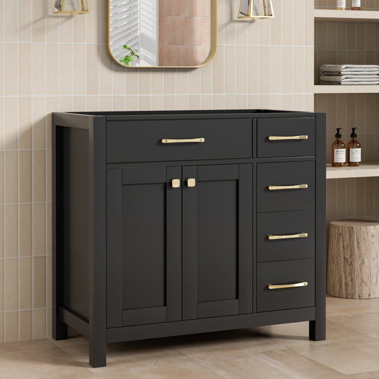 36 Inch Black Freestanding Bathroom Vanity Base with Gold Hardware