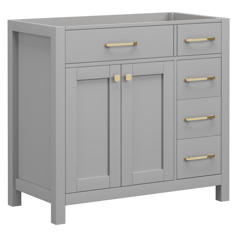 Gray 36" Freestanding Bathroom Vanity with Gold Hardware