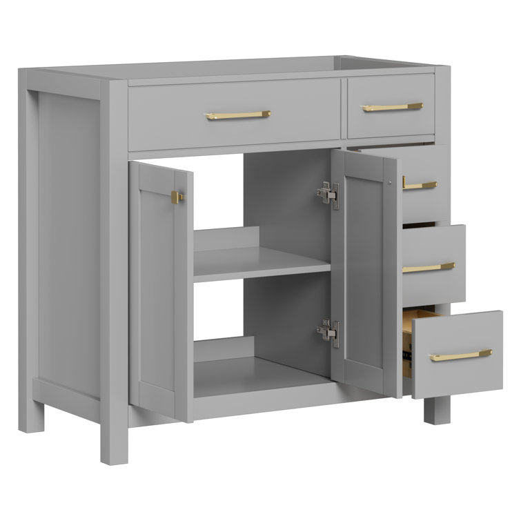 Gray 36" Freestanding Bathroom Vanity with Gold Hardware