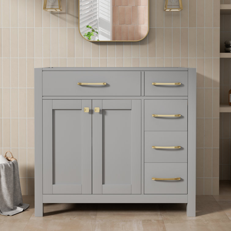 Gray 36" Freestanding Bathroom Vanity with Gold Hardware