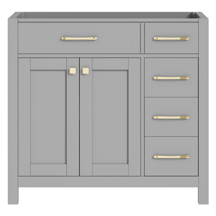 Gray 36" Freestanding Bathroom Vanity with Gold Hardware