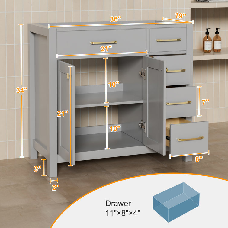 Gray 36" Freestanding Bathroom Vanity with Gold Hardware
