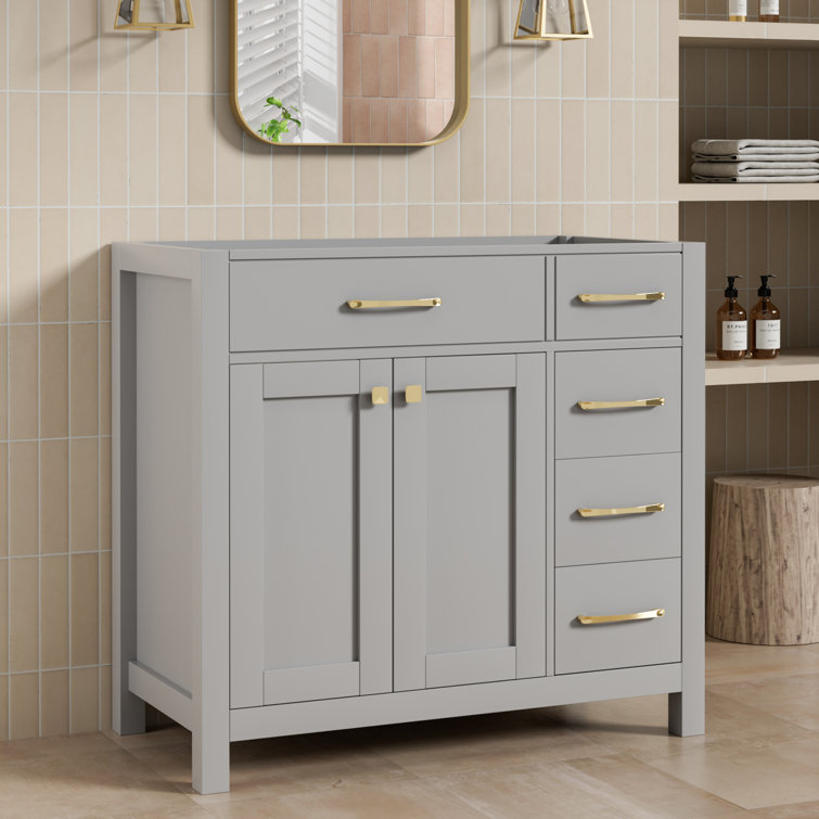 Gray 36" Freestanding Bathroom Vanity with Gold Hardware