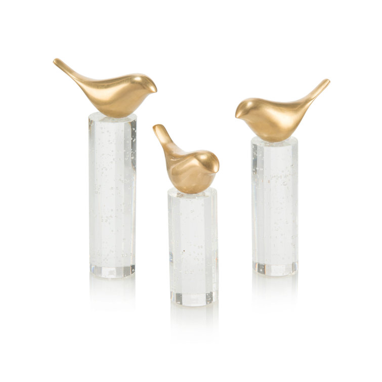 Set of 3 Brass and Crystal Perched Bird Figurines