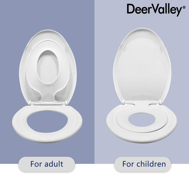 Elongated White Ceramic Dual Flush Macerating Toilet with Potty Training Seat