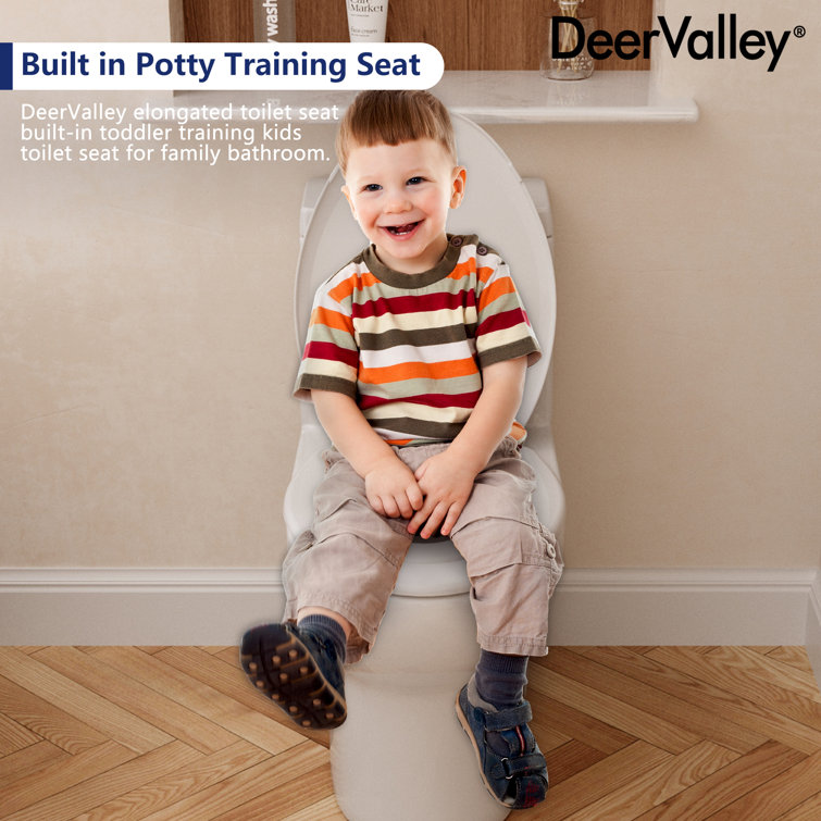 Elongated White Ceramic Dual Flush Macerating Toilet with Potty Training Seat