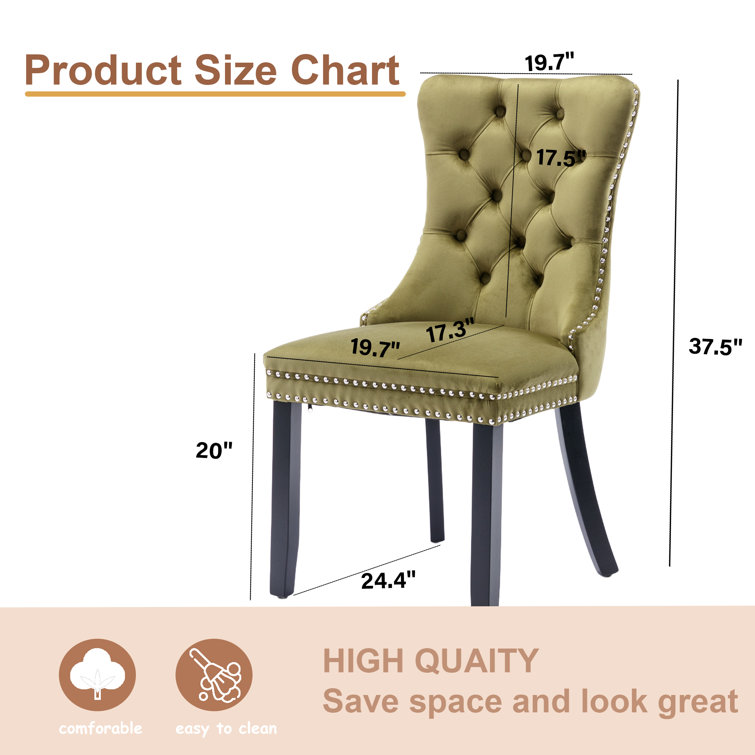 Olive Velvet Upholstered Dining Chairs with Nailhead Trim, Set of 6