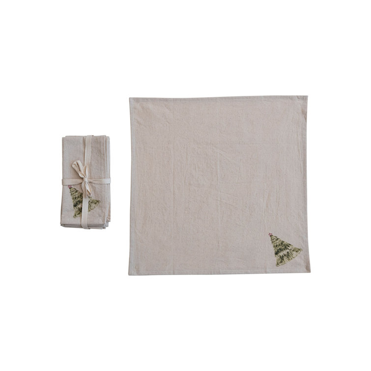 Natural Cotton Christmas Tree Printed Napkins, Set of 4