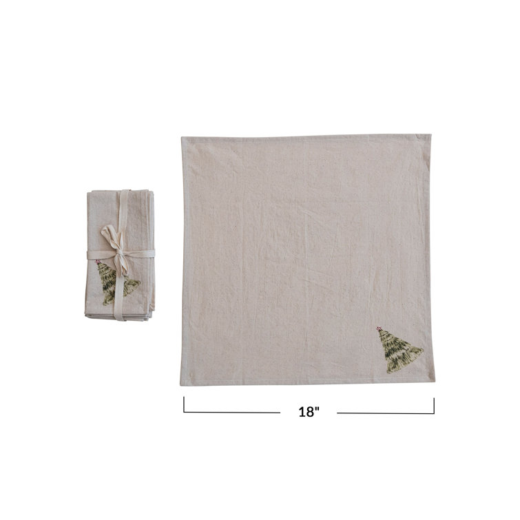 Natural Cotton Christmas Tree Printed Napkins, Set of 4