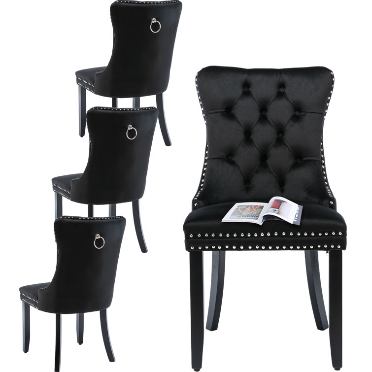 Black Velvet Tufted High Back Dining Chairs Set of 6