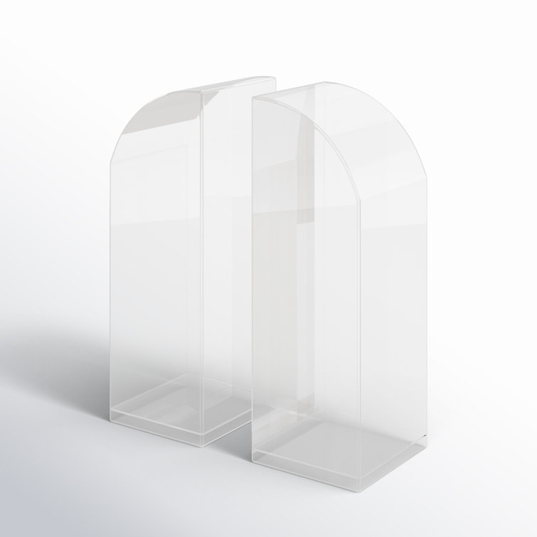 Clear Glass Arched Non-Skid Bookends Set