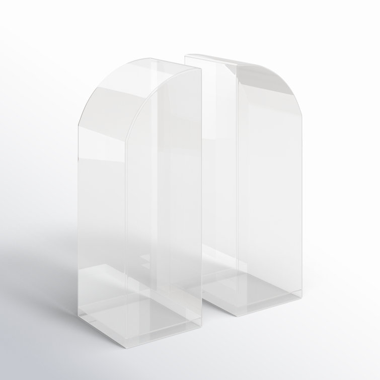 Clear Glass Arched Non-Skid Bookends Set