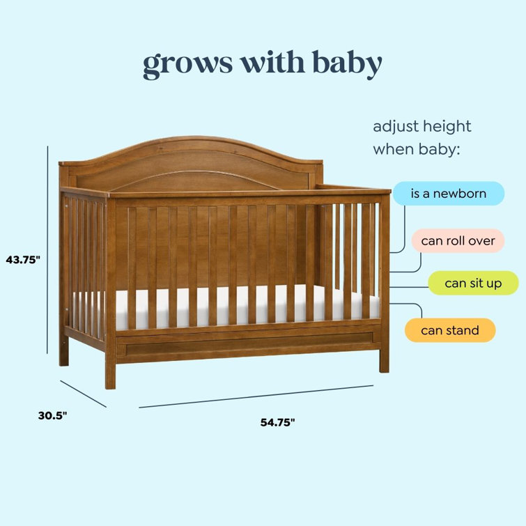 Chestnut Solid Wood 4-in-1 Convertible Crib with Adjustable Heights
