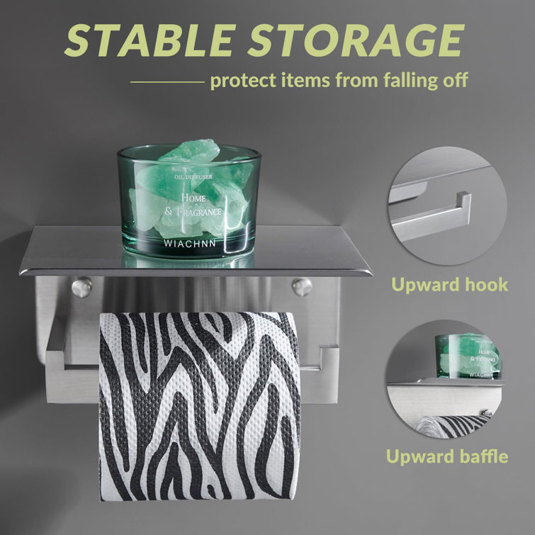 Brushed Nickel Stainless Steel Toilet Paper Holder with Phone Shelf