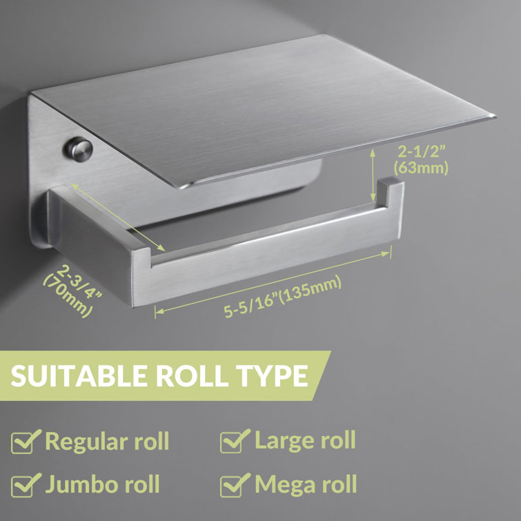 Brushed Nickel Stainless Steel Toilet Paper Holder with Phone Shelf
