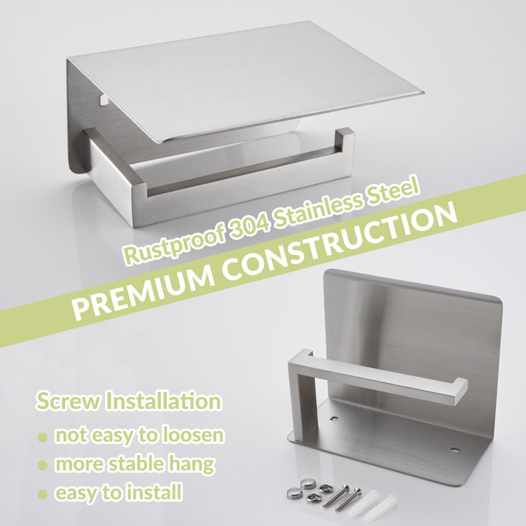 Brushed Nickel Stainless Steel Toilet Paper Holder with Phone Shelf