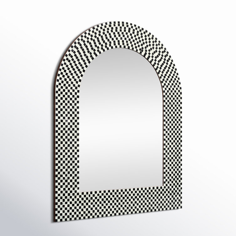 Black and White Mosaic Arch Wall Mirror with Glass