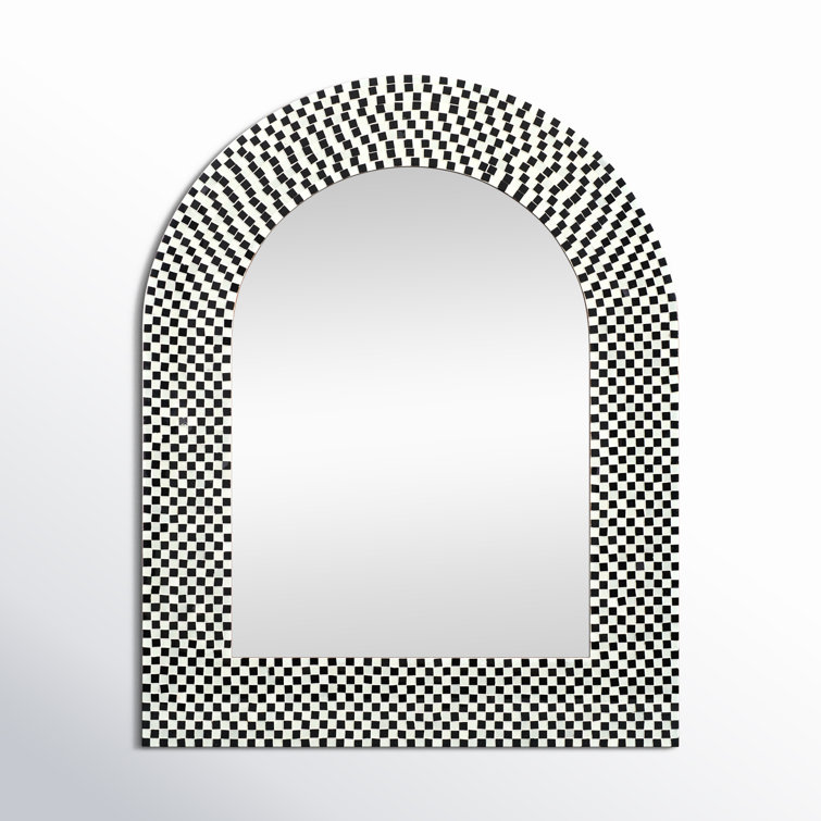 Black and White Mosaic Arch Wall Mirror with Glass