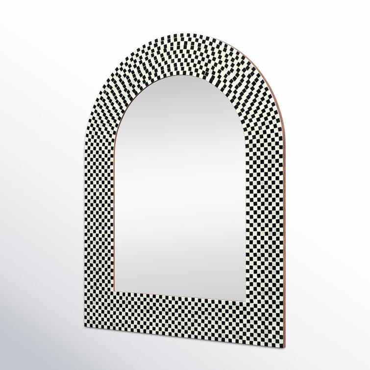 Black and White Mosaic Arch Wall Mirror with Glass