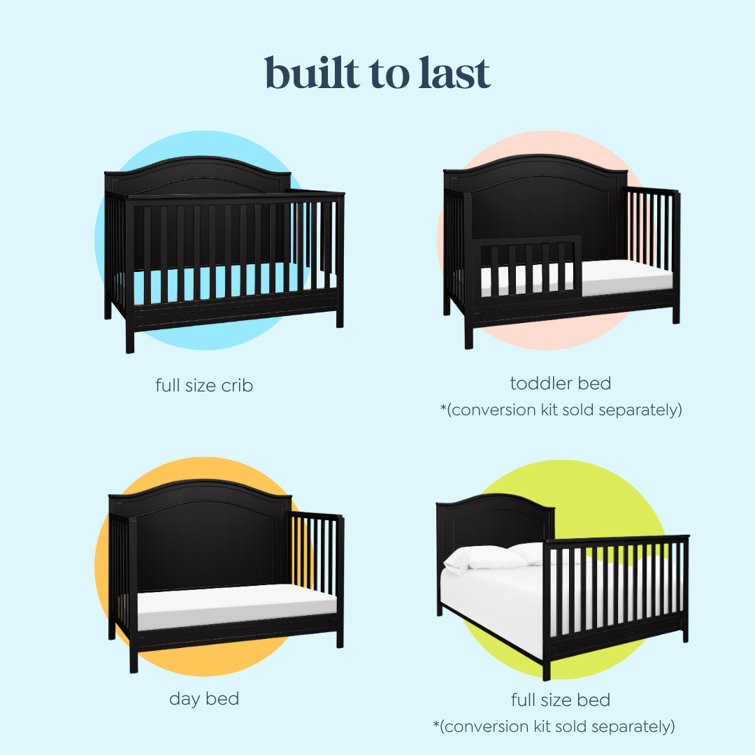 Ebony Solid Wood 4-in-1 Convertible Crib with Arched Headboard