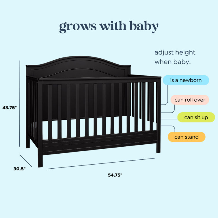 Ebony Solid Wood 4-in-1 Convertible Crib with Arched Headboard