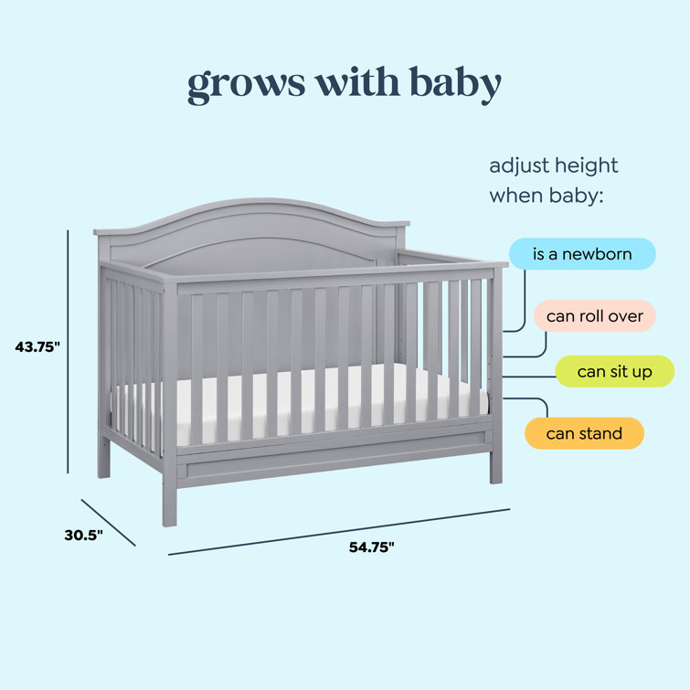 Gray Pinewood 4-in-1 Convertible Crib with Arched Headboard