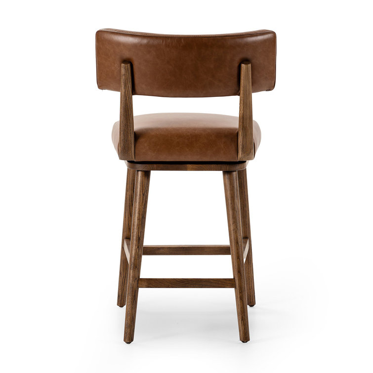 Natural Wood Swivel Counter Stool with Upholstered Seat
