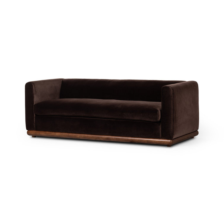 Surrey Taupe Velvet Stationary Sofa with Parawood Base