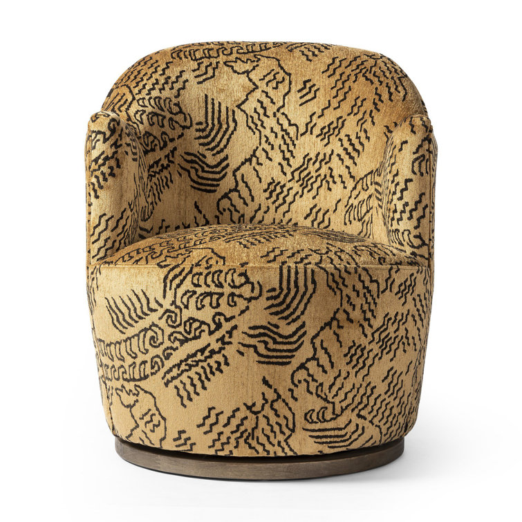 Aurora Gold Swivel Barrel Chair with Parawood Base