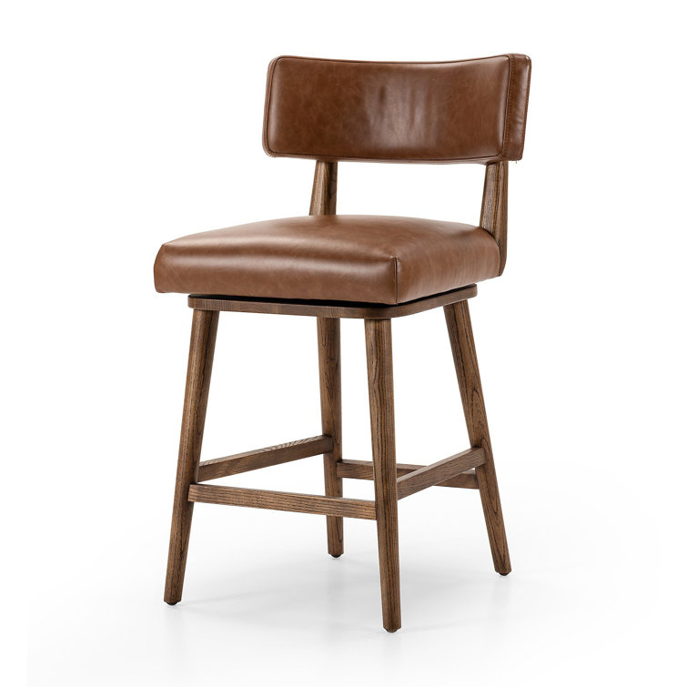 Natural Wood Swivel Counter Stool with Upholstered Seat