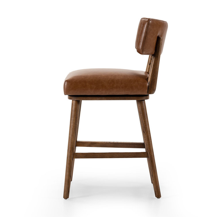 Natural Wood Swivel Counter Stool with Upholstered Seat