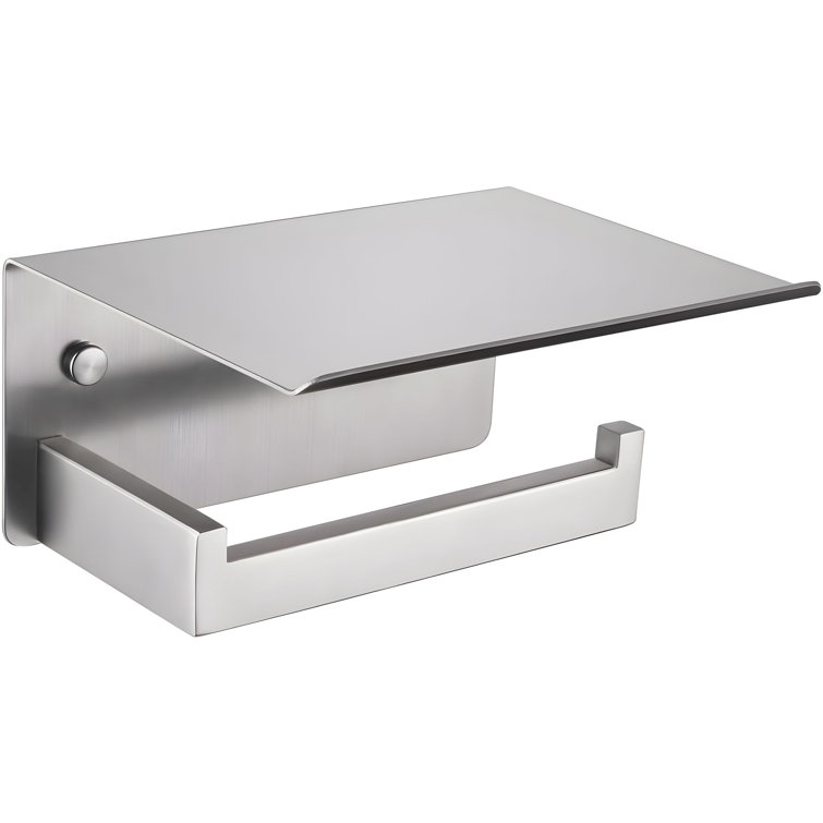 Brushed Nickel Stainless Steel Toilet Paper Holder with Phone Shelf