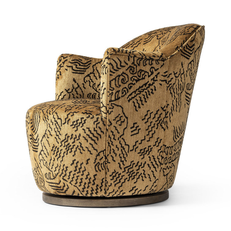 Aurora Gold Swivel Barrel Chair with Parawood Base
