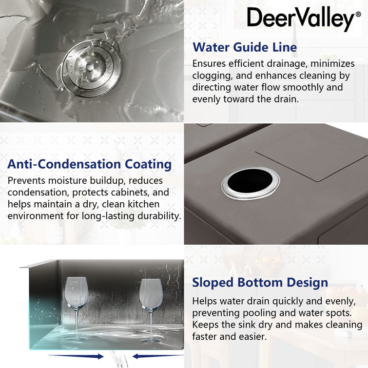 DeerValley 33'' Stainless Steel Double Bowl Undermount Kitchen Sink