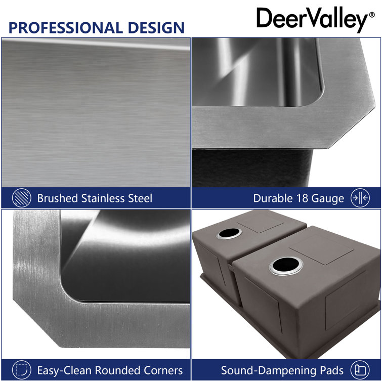 DeerValley 33'' Stainless Steel Double Bowl Undermount Kitchen Sink