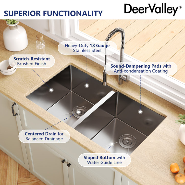 DeerValley 33'' Stainless Steel Double Bowl Undermount Kitchen Sink