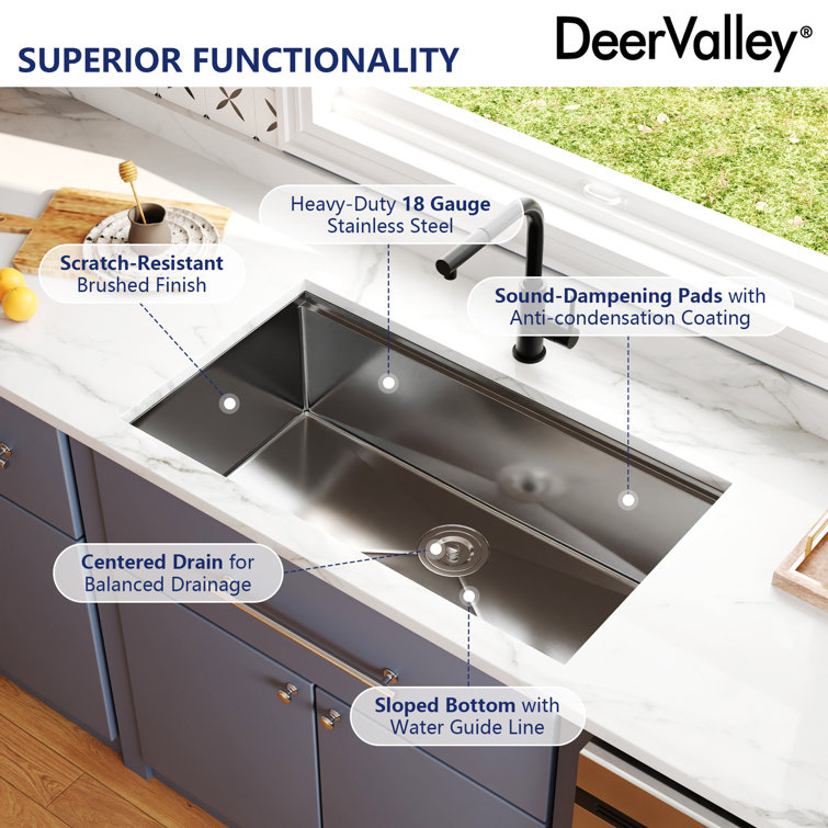 33" Stainless Steel Single Bowl Undermount Workstation Kitchen Sink