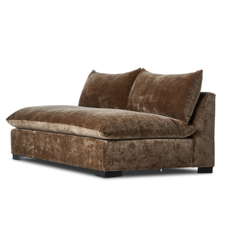 Ashby Oatmeal Armless Sofa with Espresso Wood Base
